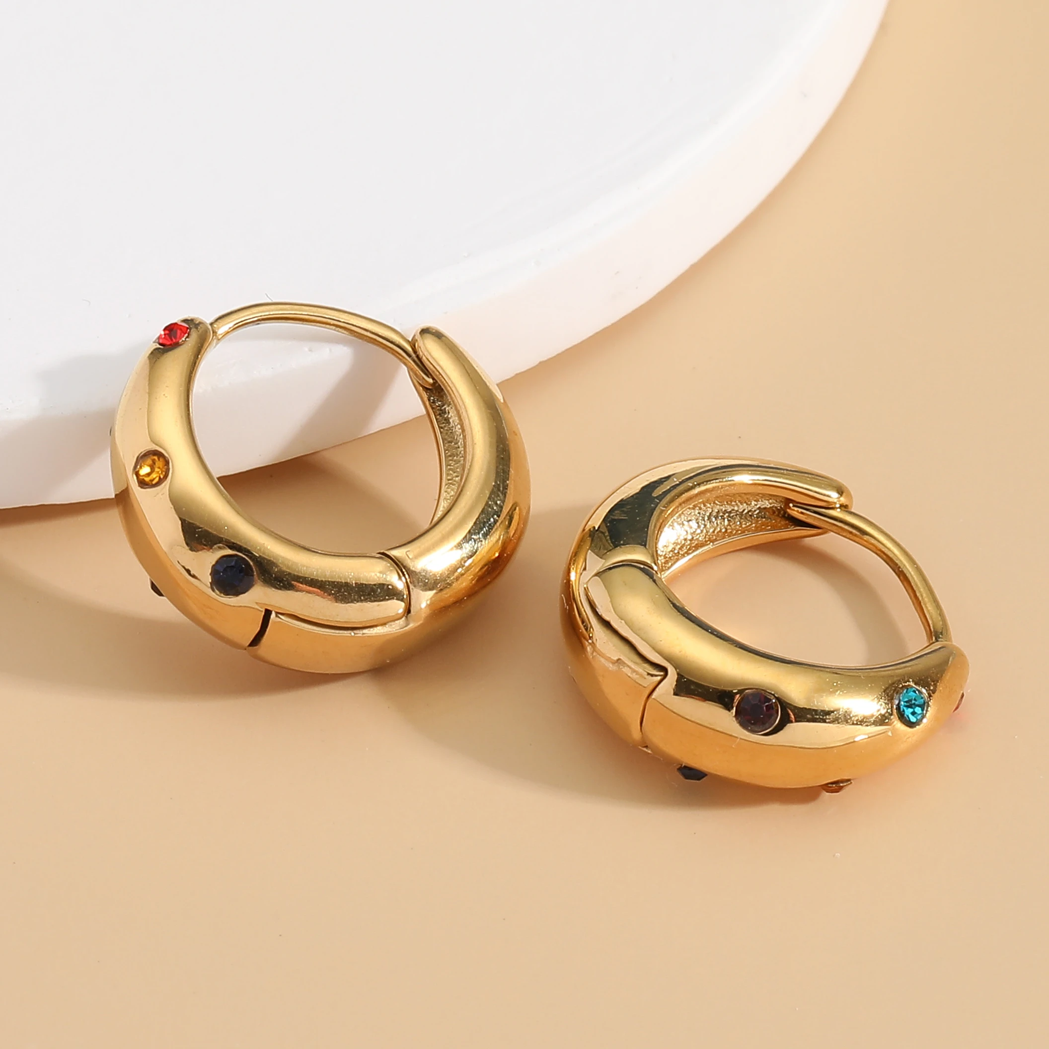 Chinese Manufacturer Of Stainless Steel Jewelry 18k Gold Plated Colored Gemstone Earrings