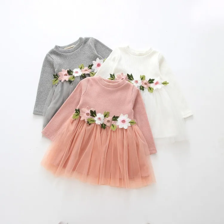
Bulk Buy Wholesale Infant Little Girl Long Sleeve Ribbed Knitted Top Tutu Skirt Flower Pink Party baby girl tulle dress 