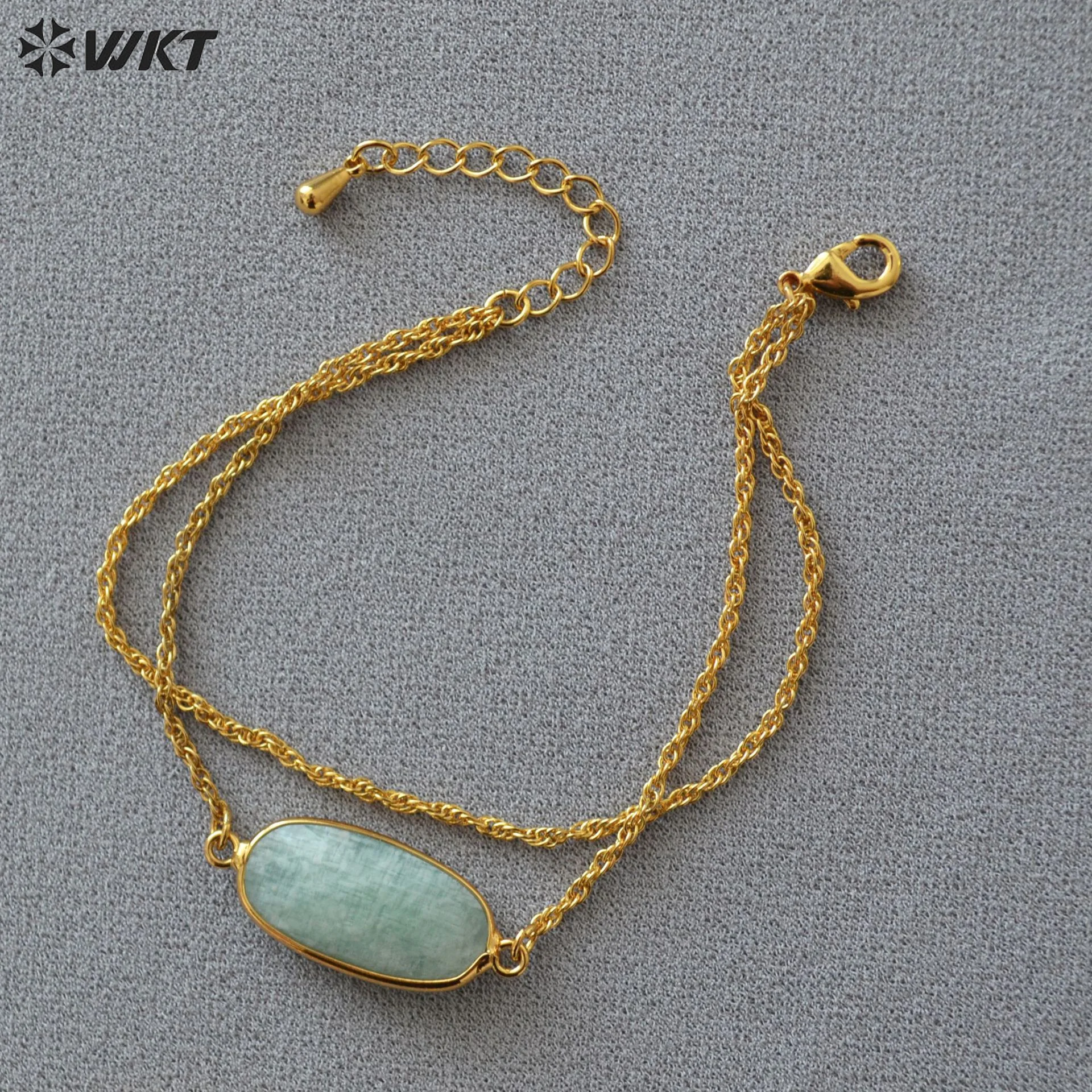 WT-B651 Elegant 18K Real Gold Plated Nickle Free Europe Tiny Connect Rhodonite Stone Bracelet Double Layer Women Chain Wrist