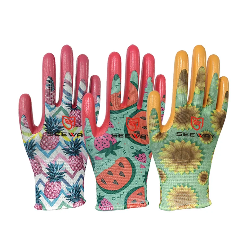 Seeway цветные защитные перчатки с нитриловым покрытием для сада и общей работы