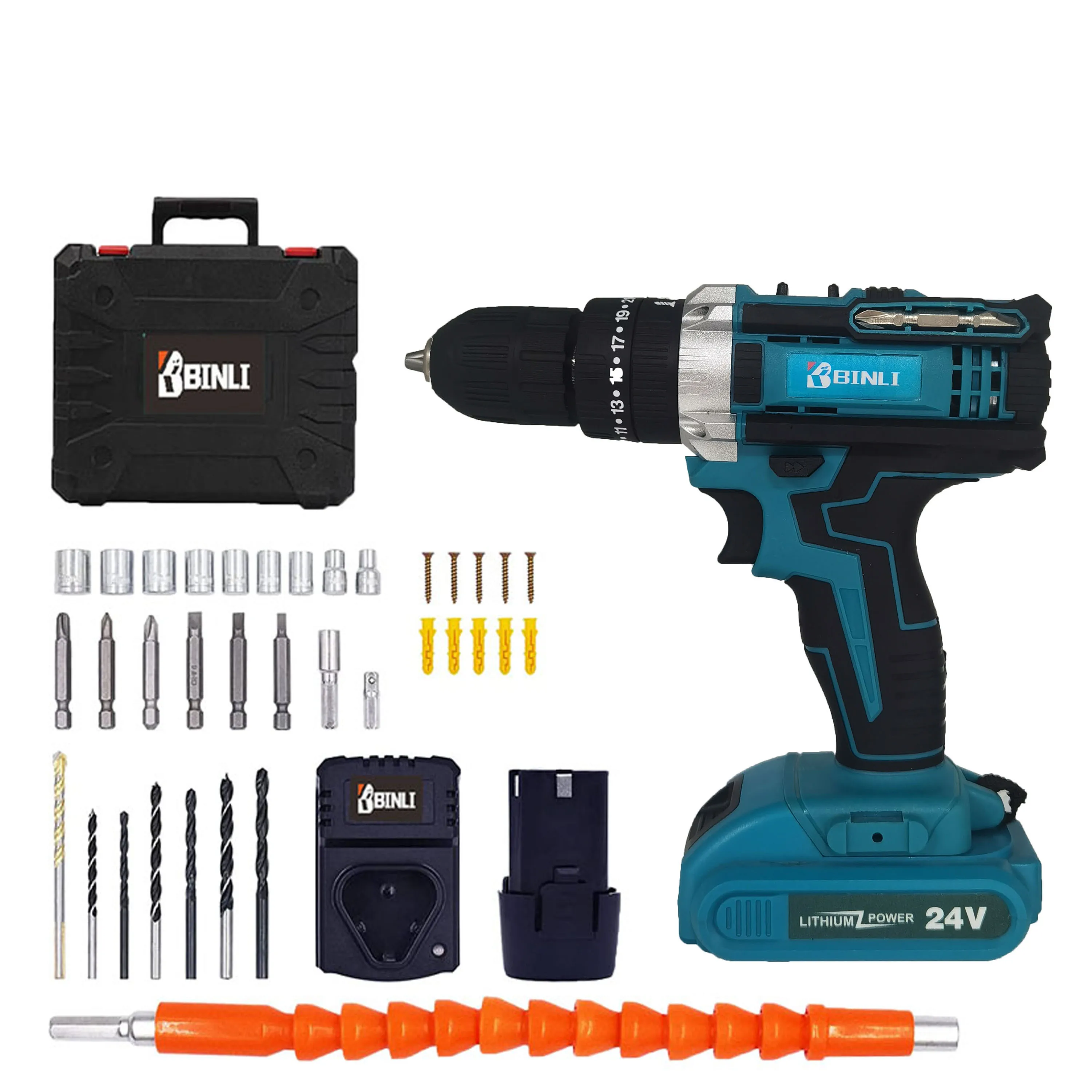 Multifunctional 24V 20V Cordless Lithium Battery Hammer Screwdriver Power Drill