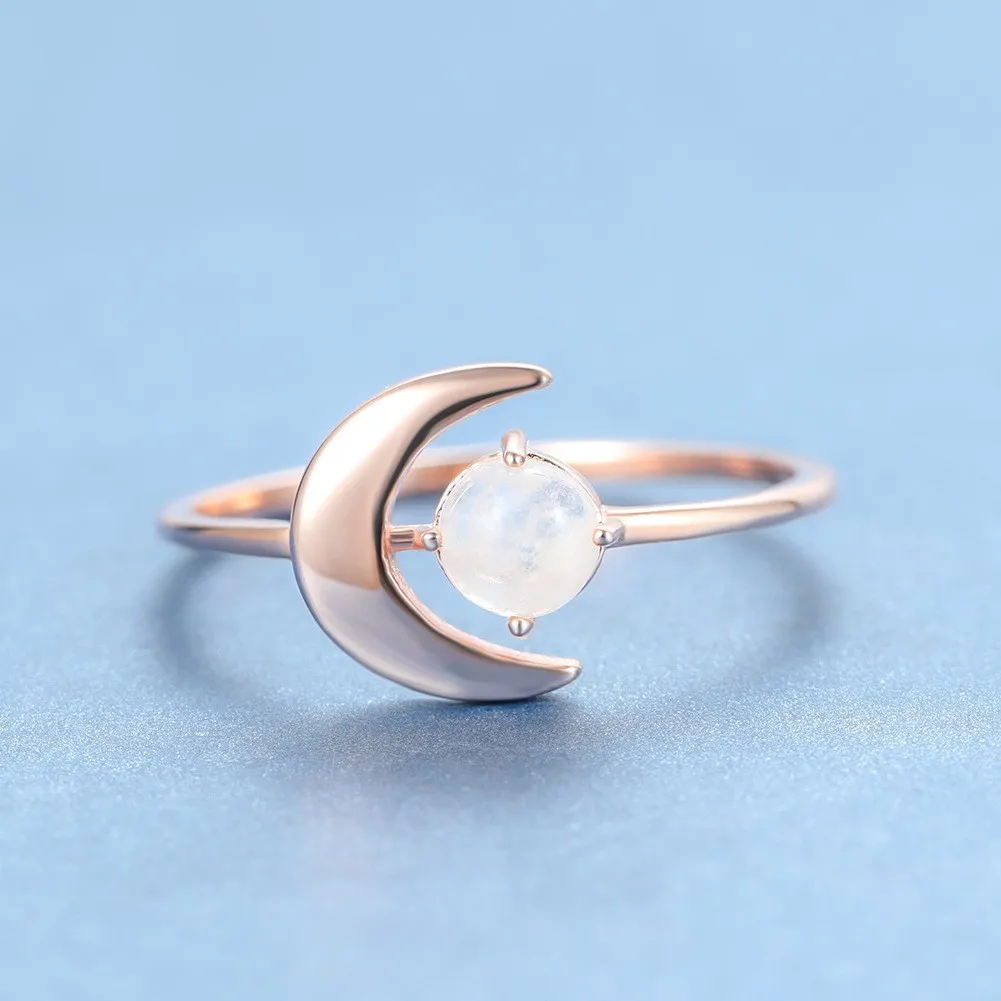 Adjustable S925 Sterling Silver Gemstone Moon Moonstone Ring For Women Jewelry