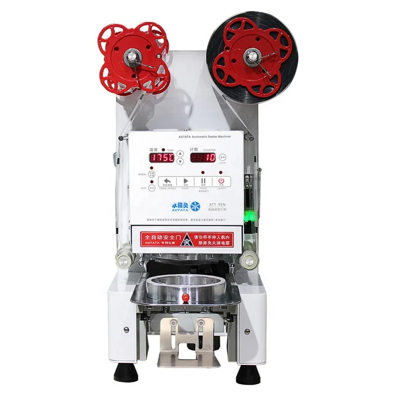 High Efficiency Easy Operation AUTATA Intelligent Automatic Plastic Paper Cup Sealing Machine ATT-95N For Bubble Milk Tea Shop