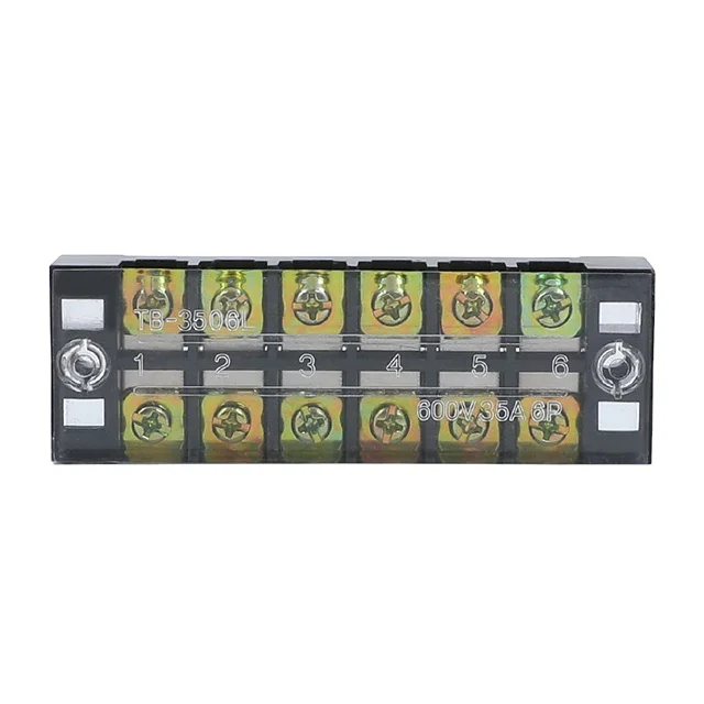 Bras Earth Bar TB-2506 With Cover 25A 6 Pin Modular Screw Wire Connector  2-Pole Terminal Blocks