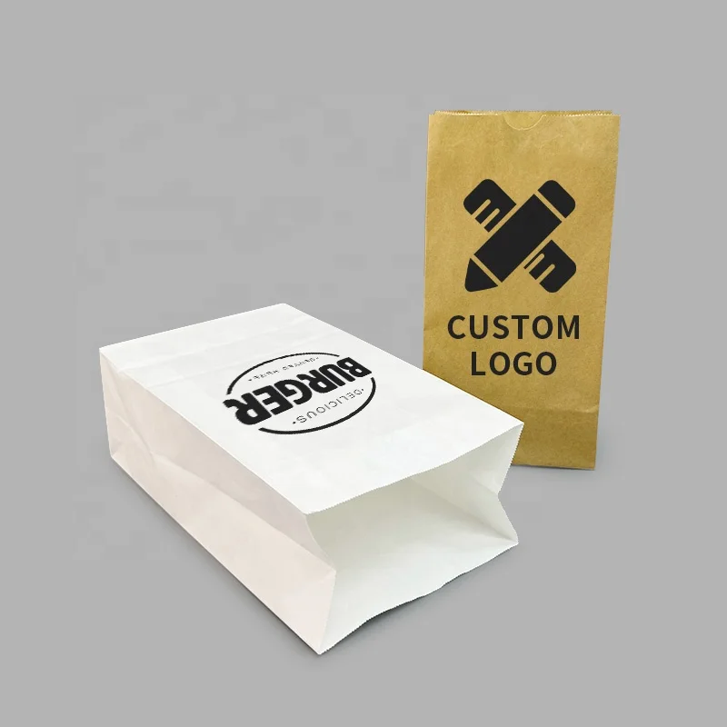 Custom Logo Brown white Square bottom paper BAG Recyclable 2LB 4LB 6LB Durable Grocery SOS Lunch take-away Handy Kraft paper bag