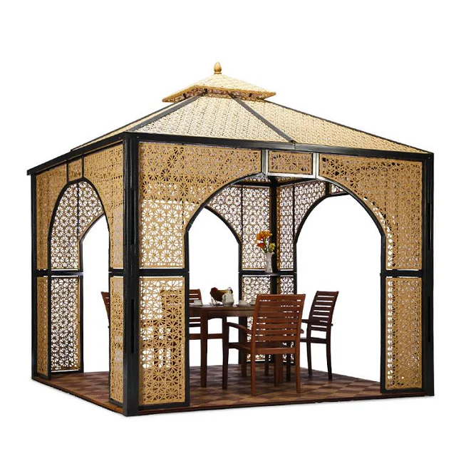 Outdoor metal bracket pavilion tent villa garden rattan woven sun room outdoor four corner
