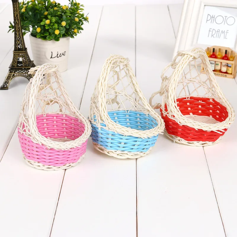 New Design Decorative Mini Round Plastic Rattan Woven Handmade Gift Candy Basket For Wedding