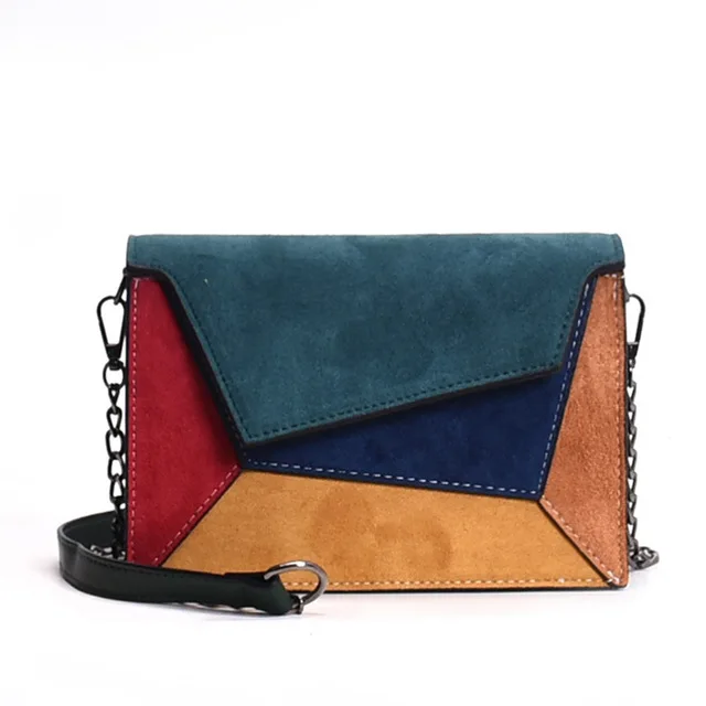 Fashion Good Quality PU Leather Patchwork Ladies Messenger Bag Chain Strap Shoulder Bag