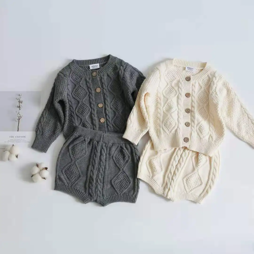 
Autumn and winter baby cotton knitted suit long sleeve twist jacket shorts sweater baby  (1600270664324)