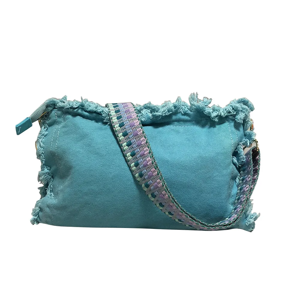 2022 Bohemian Vintage Washed Canvas Crossbody Bag Personalized Women Canvas Beach Bag Embroidered Strap Shoulder Bag