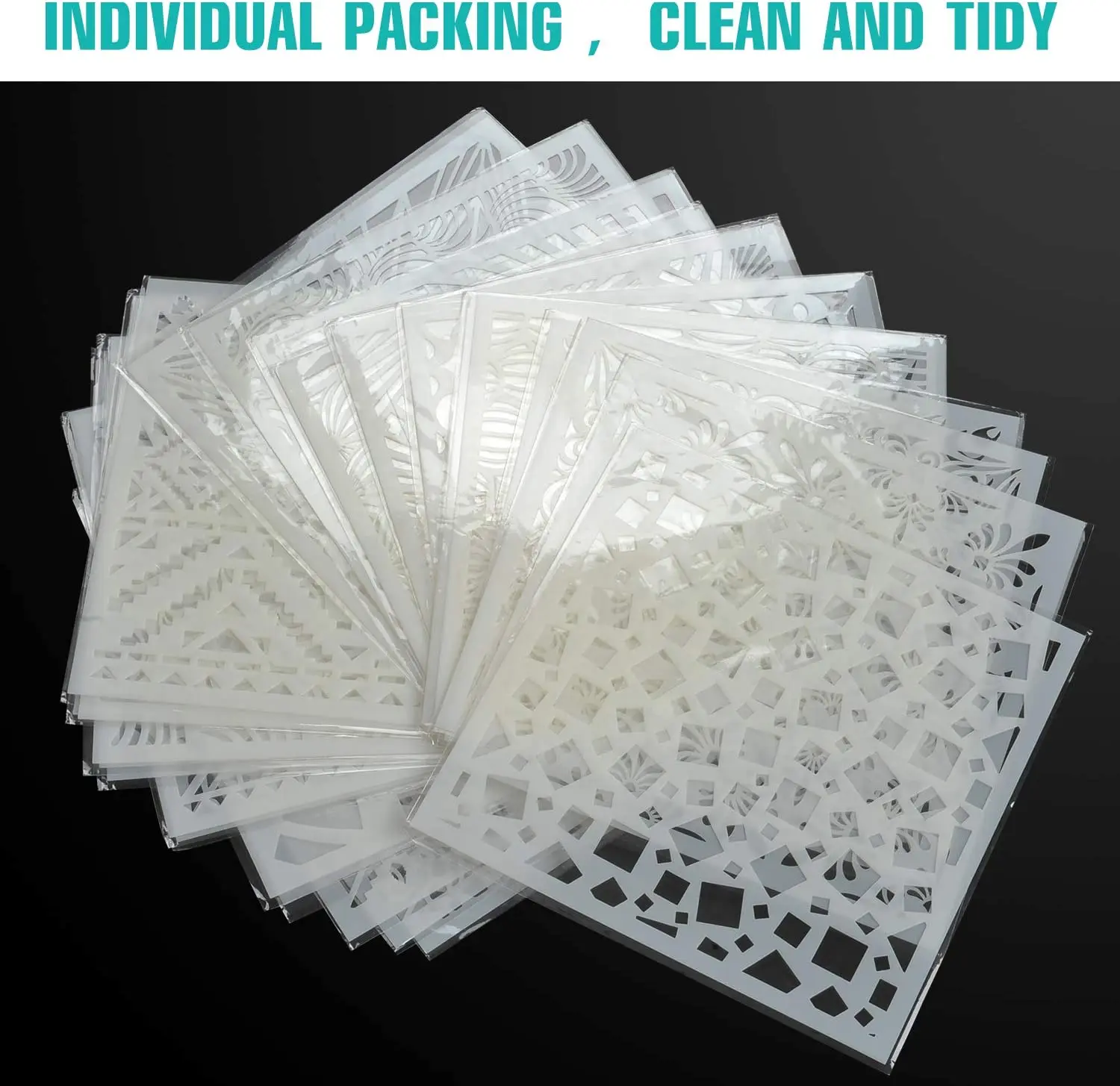 25-Pack Geometric Stencils 6 x 6 Inch Painting Templates for Scrapbooking Cookie Tile Furniture Wall Floor Decor Craft Drawing T