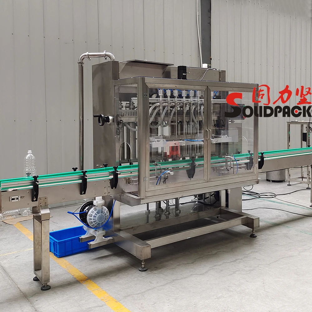 Solidpack automatic glass bottle water Cleaner Liquid 4 Heads Volumetric filling Packing machine 5000