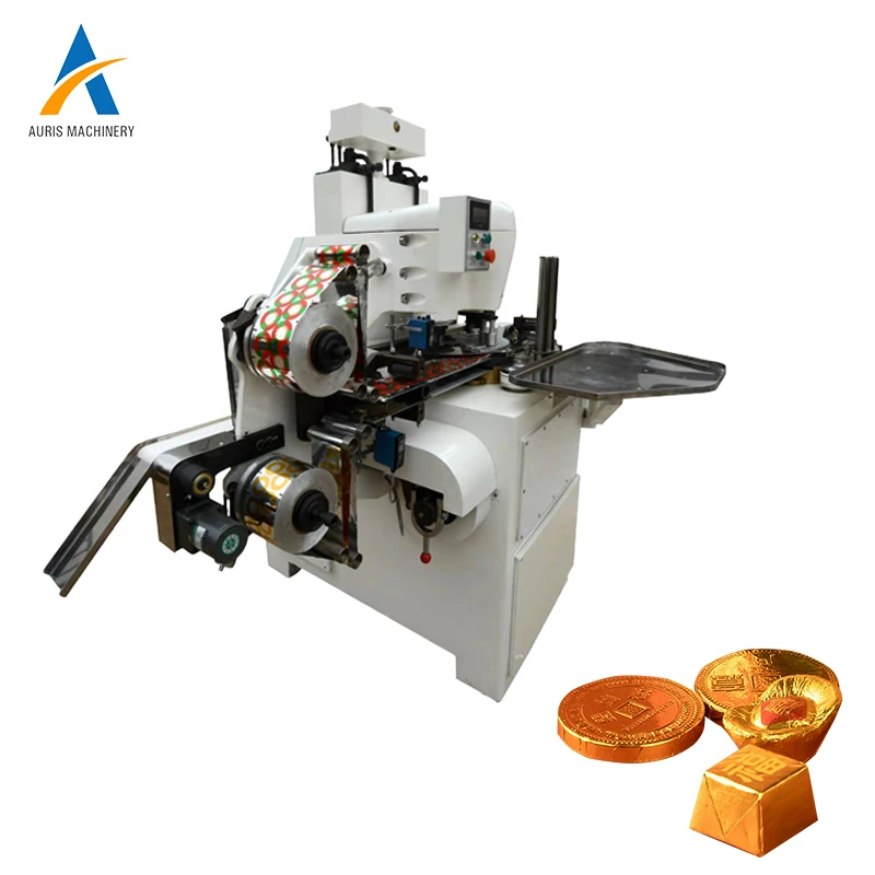 Round and ball shape small gold coin chocolate packing machine covering and knurling packaging machine for chocolate coins