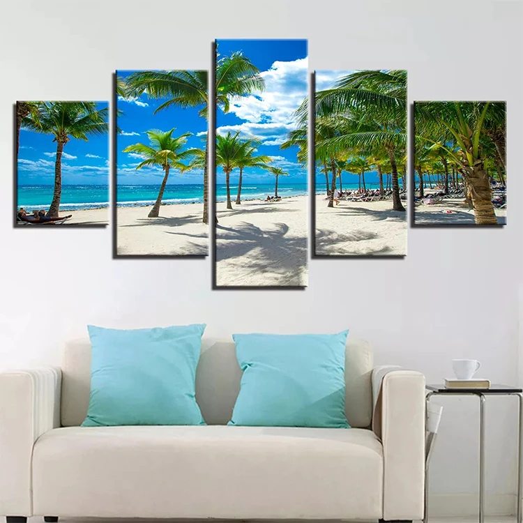 5 Panel Canvas Printing Seascape Art/customized Digital Photography Printingcheap Canvas Painting For Home Decoration