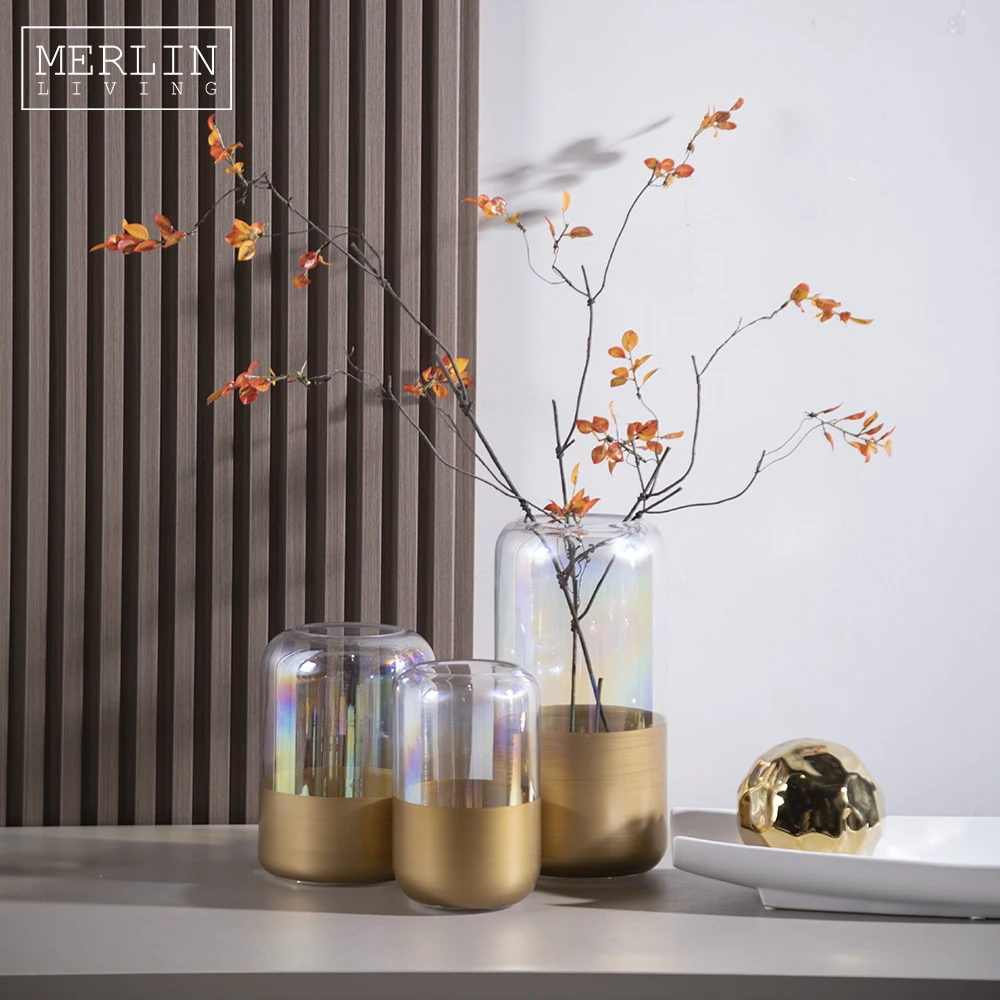 Merlin Living Luxurious Gold Plated Crystal Vase Decoration Table Glass Flower Vase For Glass Decoration