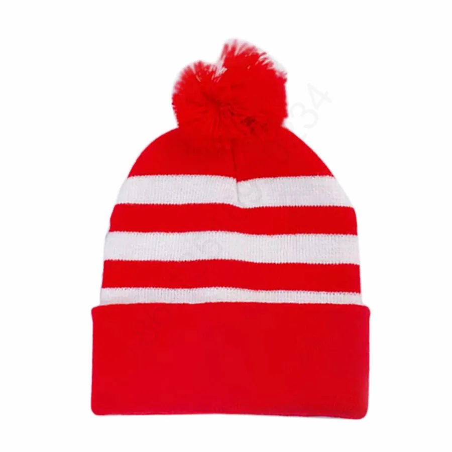 Red White Strip Santa Beanies Knitted Jacquard Weave Rad Hat Christmas Custom Logo Women Mens Knit Beanie Hat