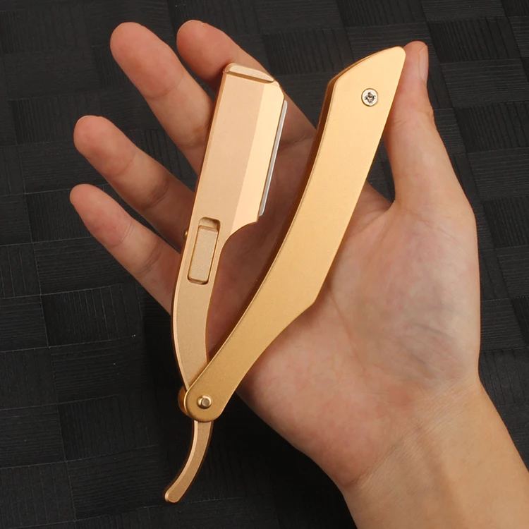 Gold Professional Facial Straight Barber Razor Holders Aluminium Alloy Folding Blade Razor Beard Shaving Tools