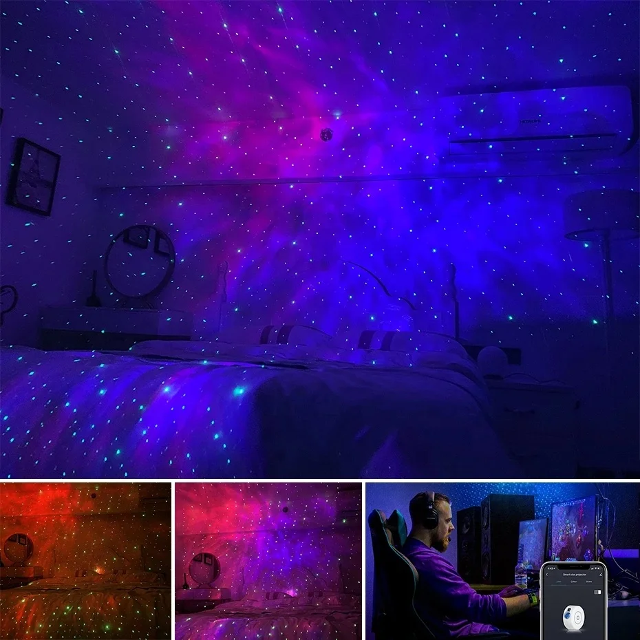 Tuya WiFi Smart Star Projector Laser Starry Sky Projector Waving Night Light Led Colorful APP Wireless Control Alexa Google Home