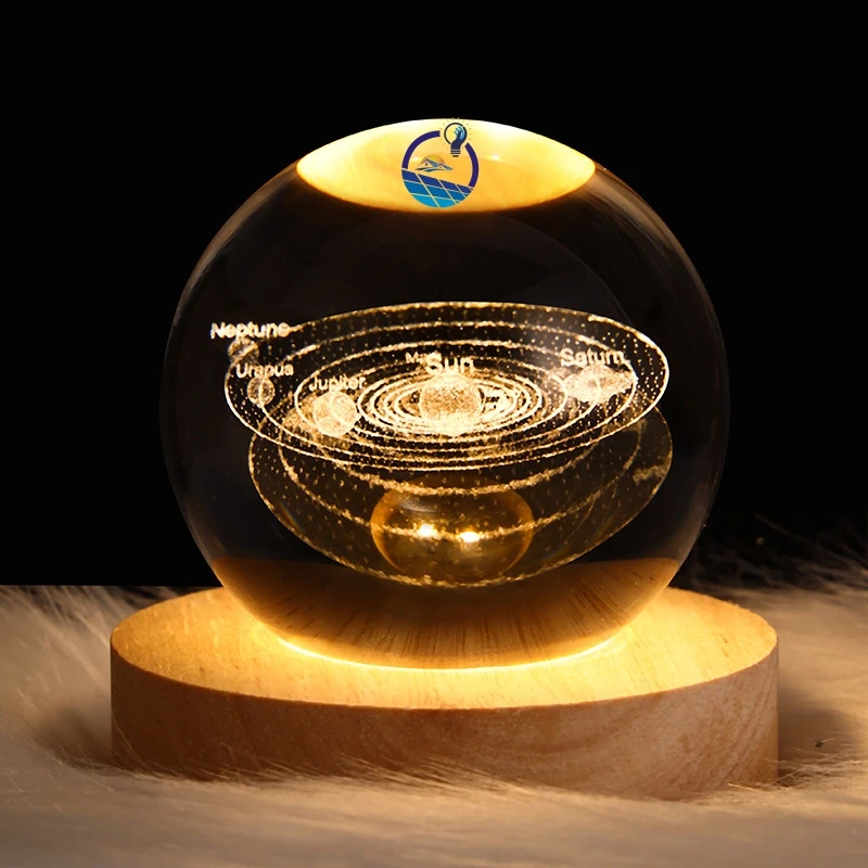 Creative Romantic Home Led Lights Wooden Base Ball Shaped Night Lamp Indoor Living Room Bedroom Table Light