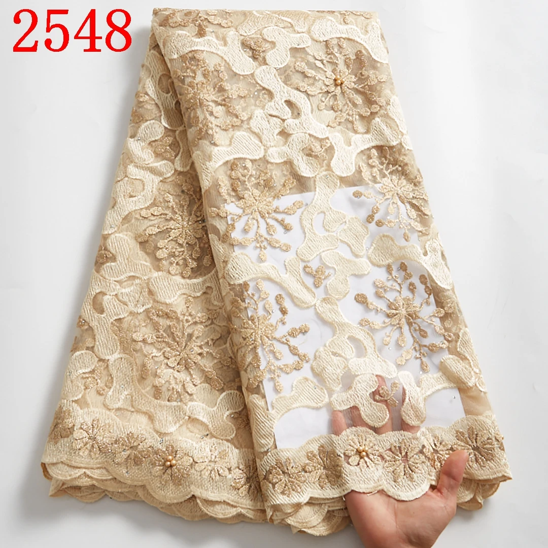 French Stones Lace Fabric 2021 Latest African Mesh Tulle Lace Fabric 5 Yards Nigerian Guipure Lace Fabric High Quality 2548
