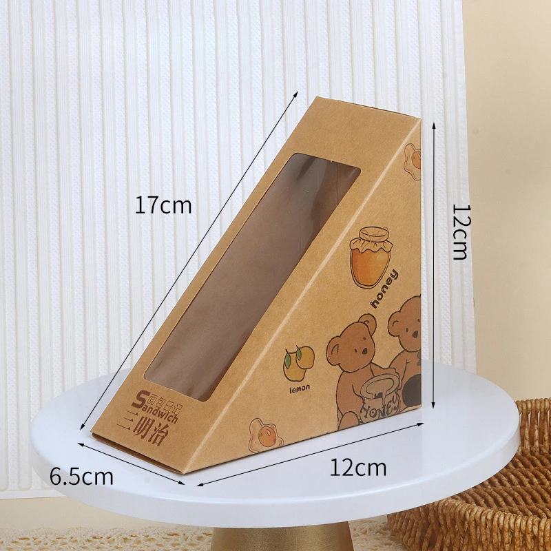 Wholesale Sandwich Packaging Boxes Disposable Triangular Paper Boxes Transparent Bakery Food Store Packing Boxes