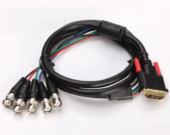 High Quality DVI - I to 5 RGB RGBHV BNC Y CABLE HDTV DVI 24+5 male to 5 BNC female audio and video composite cable
