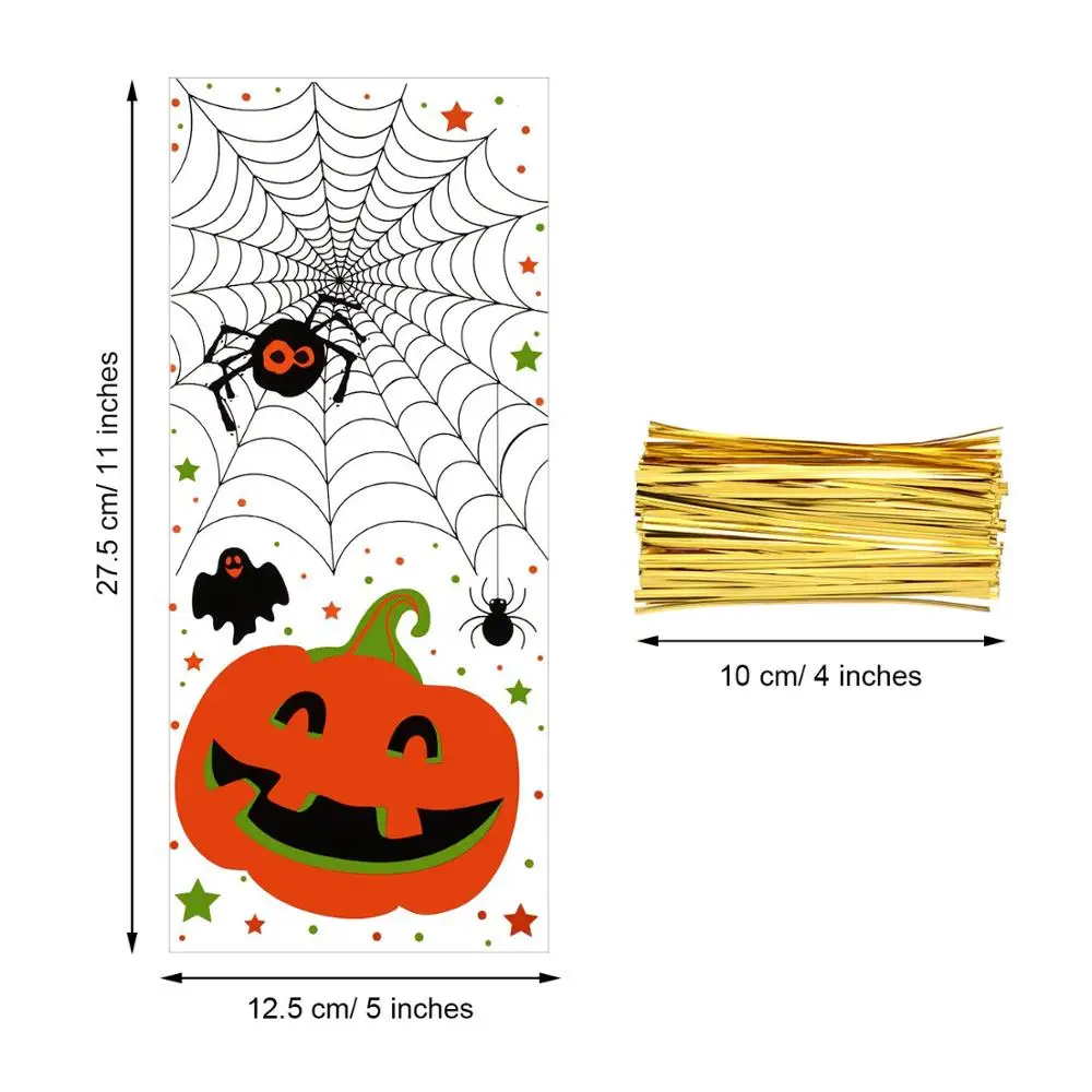 Halloween Party Plastic Customized  Cellophane Bags Snack pumpkin food Bag Clear Printed Candy  Treat Bags Food Packaging