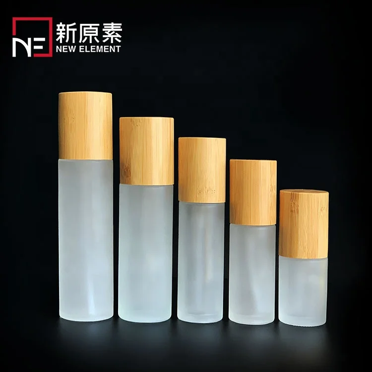cylinder 30ml 50ml 60ml 80ml 100ml 120ml frosted perfume cream lotion serum glass lotion pump bottle with bamboo lid