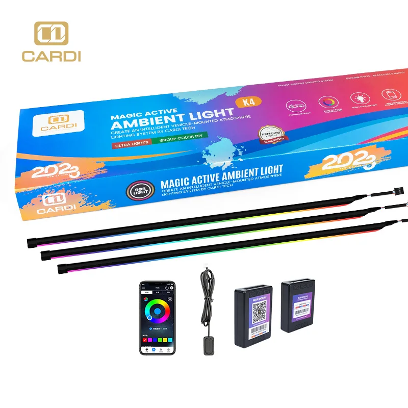 Универсальная RGB Светодиодная лента «CARDI» K4 10 в 1 для интерьера автомобиля, декоративные лампы для создания атмосферы, 12 В, управление через приложение
