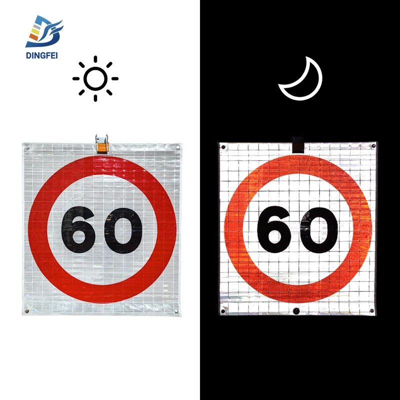 60 MPH Speed Limit Spanish Standard Traffic Symbols Foldable Reflective Vinyl Roll Up Sign Stand