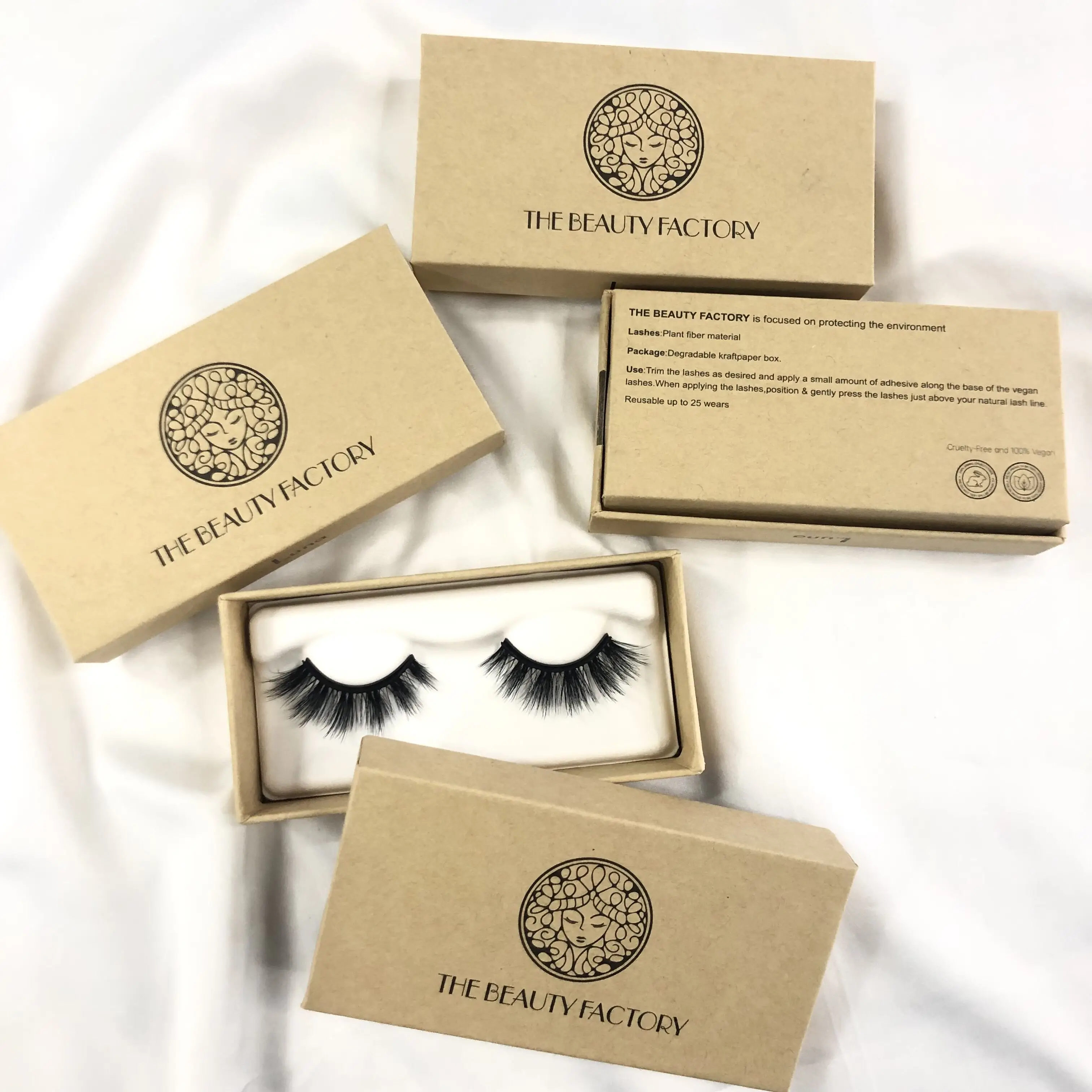 Eco Friendly biodegradable quare 3d mink bio-based lashes Kraft paper box packaging 100% VEGAN Plant Fiber Synthetic