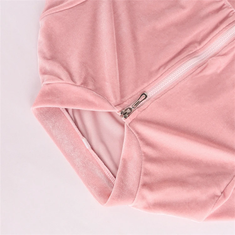 Ladies slim zipper tracksuit rhinestone 2 piece set skirt casual jogging velvet Bodycon skirt set