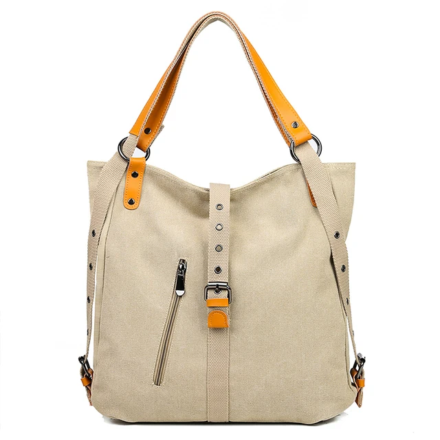 Wholesale Double-Duty Convertible 16oz Canvas Tote Bags Backpack Women Shoulder Handbag with External Pockets