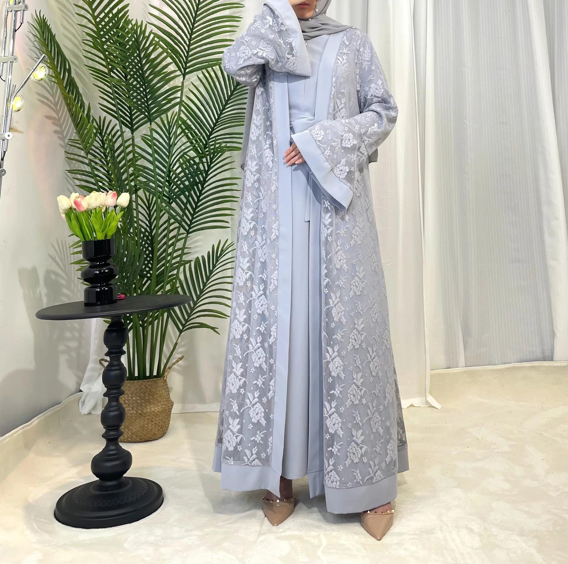 Bicomfort 2024 Elegant XXL Muslim Robe Dress Fashionable Islamic Hijab Caftan Arabic Ethnic Turkey Dresses Wholesale Set