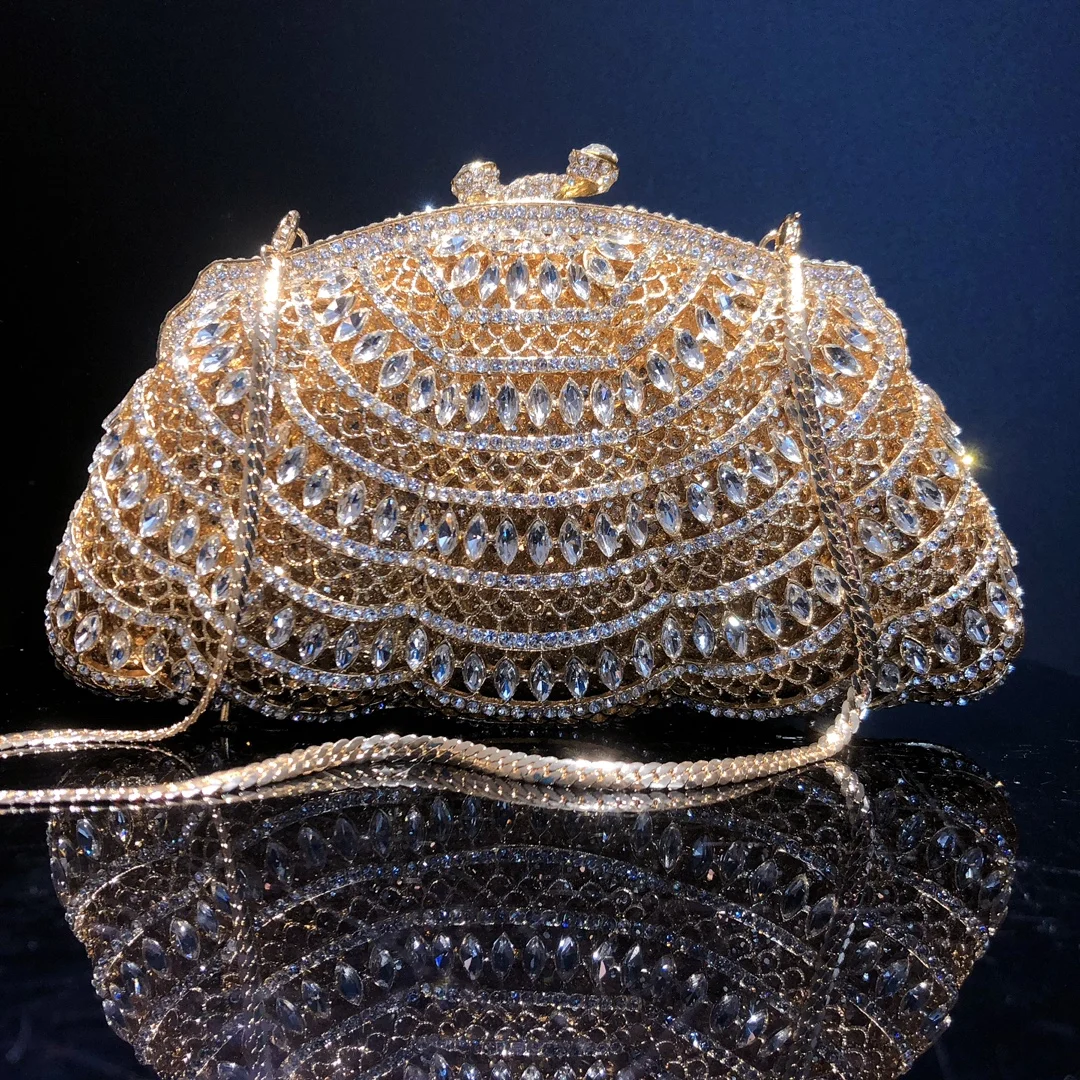 Высококачественная металлическая сетчатая ажурная инкрустированный бриллиантами роскошный хрустальный вечерний банкетный мешок Алмазная Сумочка женская каменная Сумка-клатч