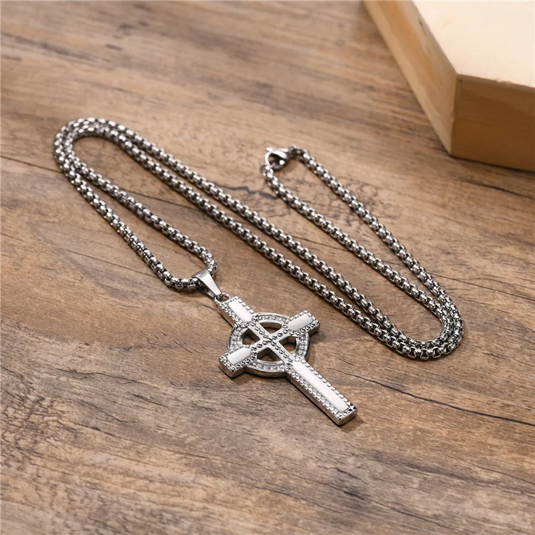 Stainless Steel Vintage Viking Celtic Cross Pendant Necklace Gold Cross Necklace For Men