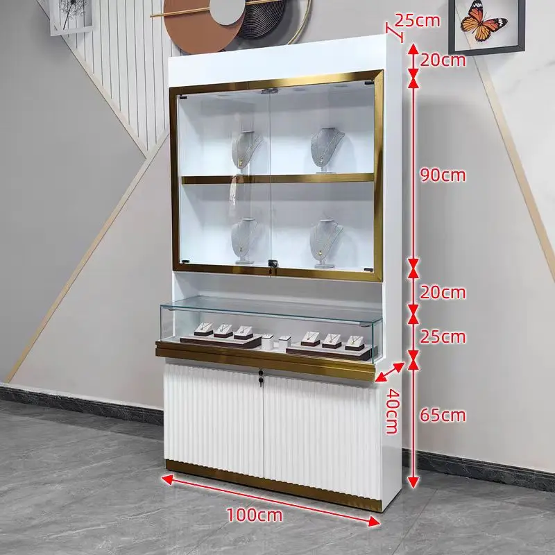 Wood paint high end jewelry standing cabinet glass display cabinet jewelry showcase for gold jewelry shop