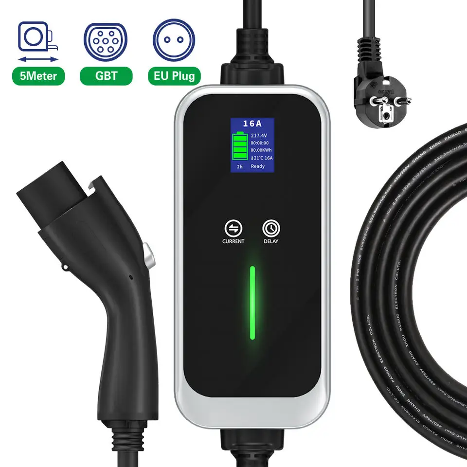 EV Charger 16A 3.6KW GB/T GBT Portable Charger Level2 Electric Vehicle Charging Cable High Quality 5M Cable EVSE Schuko Plug