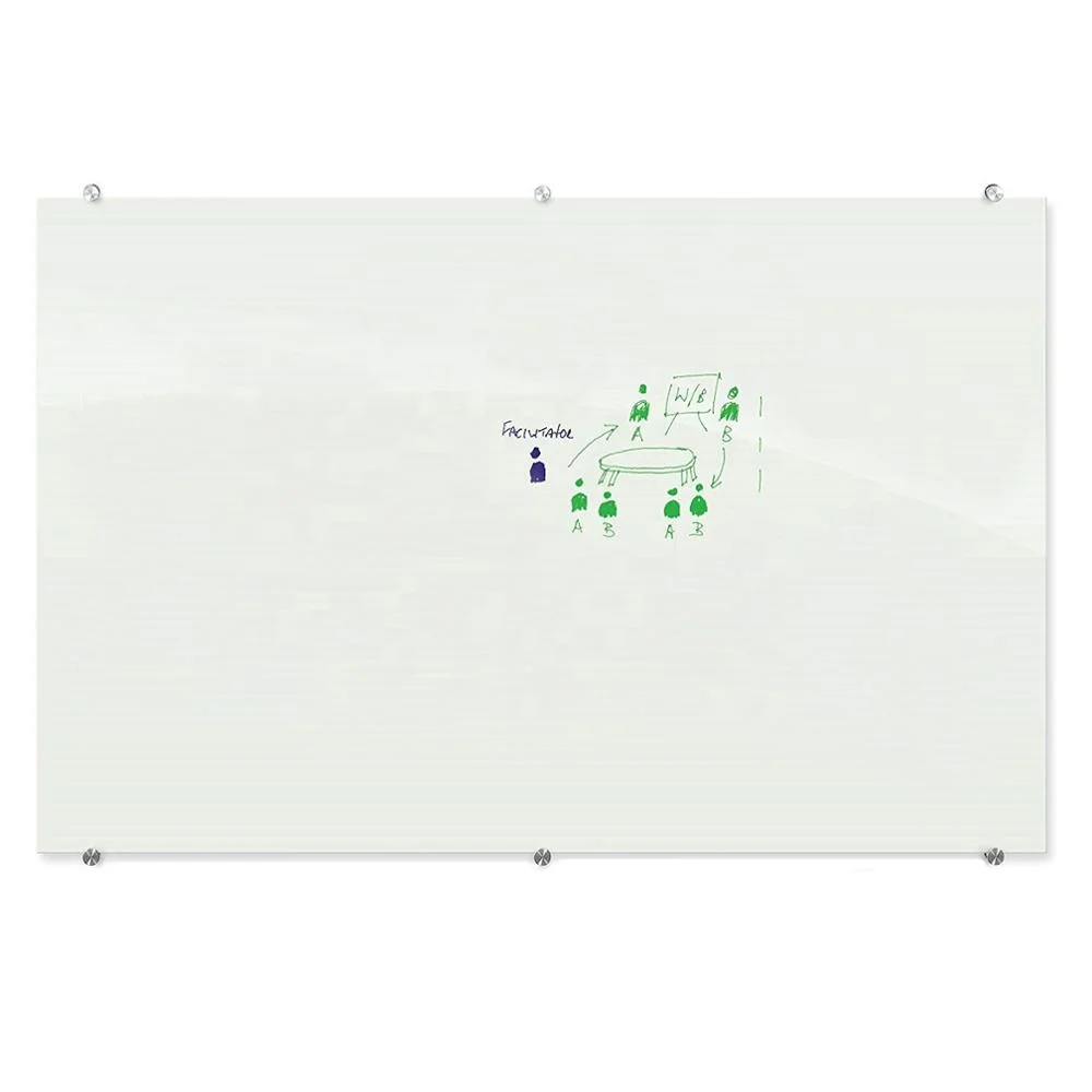 Customized Wall Mounted Magnetic glass white board With Glass Clamp installed