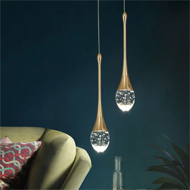 Elegant personality bedroom bedside crystal pendant lamp creative water drop living room background wall pendant light