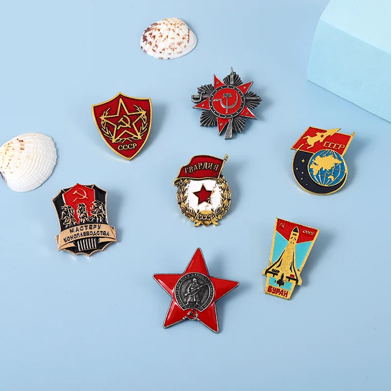 Stock  Hot European New Soviet Rice Star Brooch Badge Medals Paint Badge Wholesale Brooch