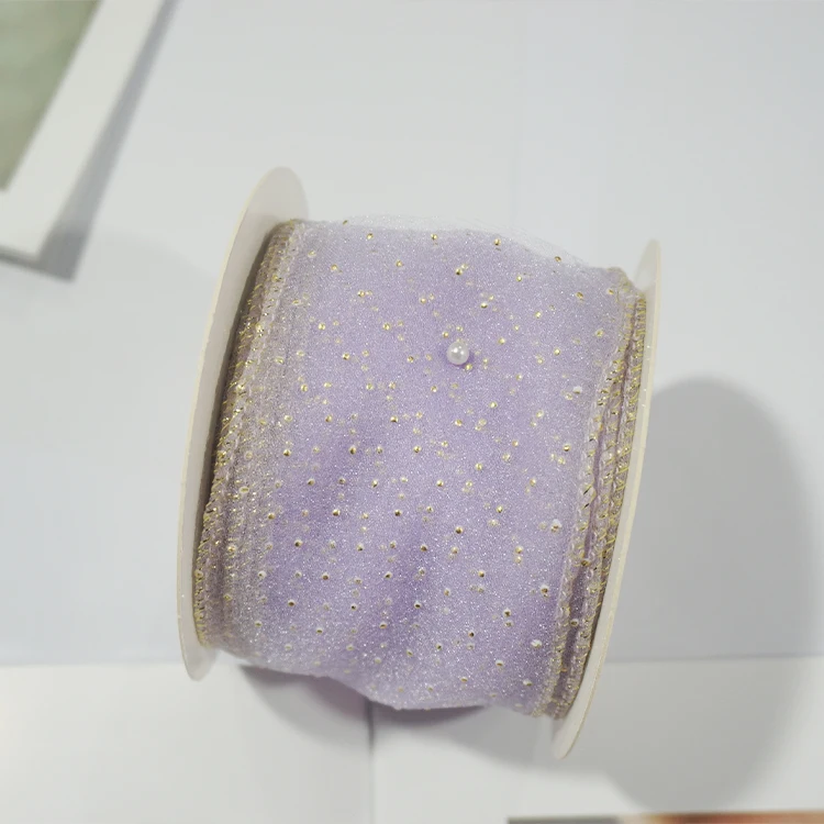 Pearl tail yarn flower gift bouquet packaging ribbon bow mesh pearl ribbon