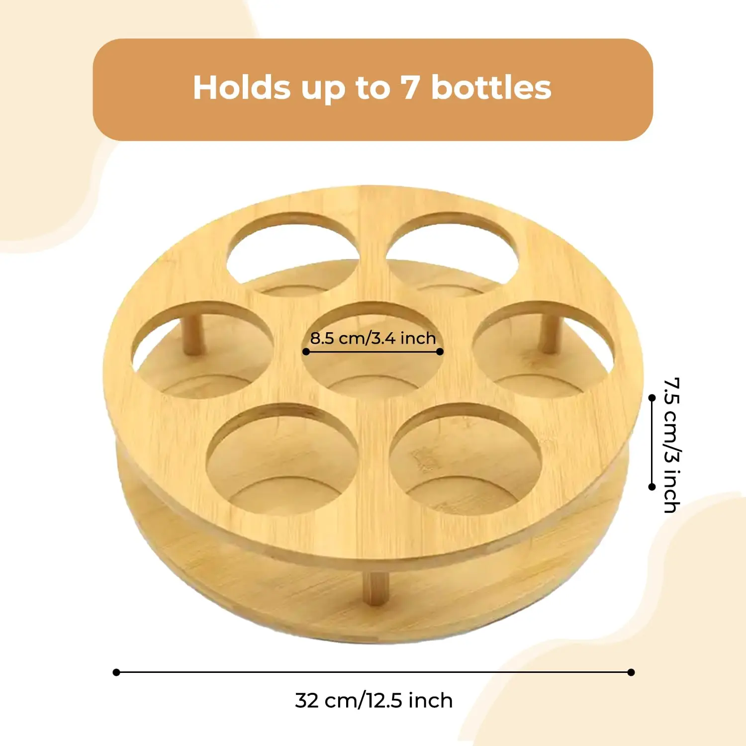 Factory Direct Premium Lazy Susan 7 Bottle Rotating Coffee Syrup Carousel Bamboo Coffee Syrup Organizer for Countertop