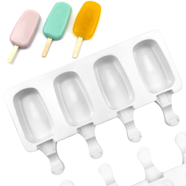 Popsicle Molds Set , Silicone Ice Pop Molds 4 Cavities Homemade Popsicle Maker Ice Cream Mold Oval for DIY Ice Cream