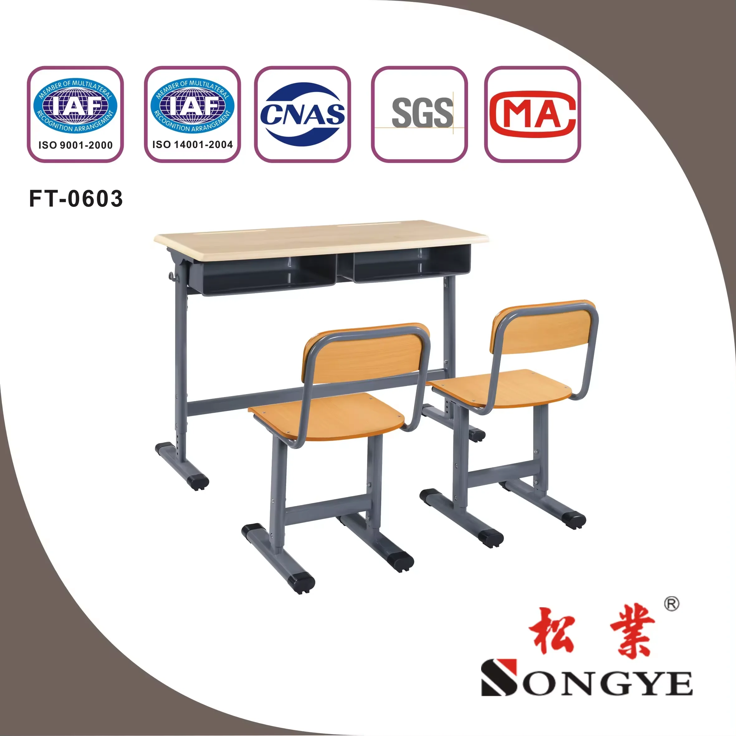 school furniture double or single student desk and chair moulded panel plywood or Werzalit student desk