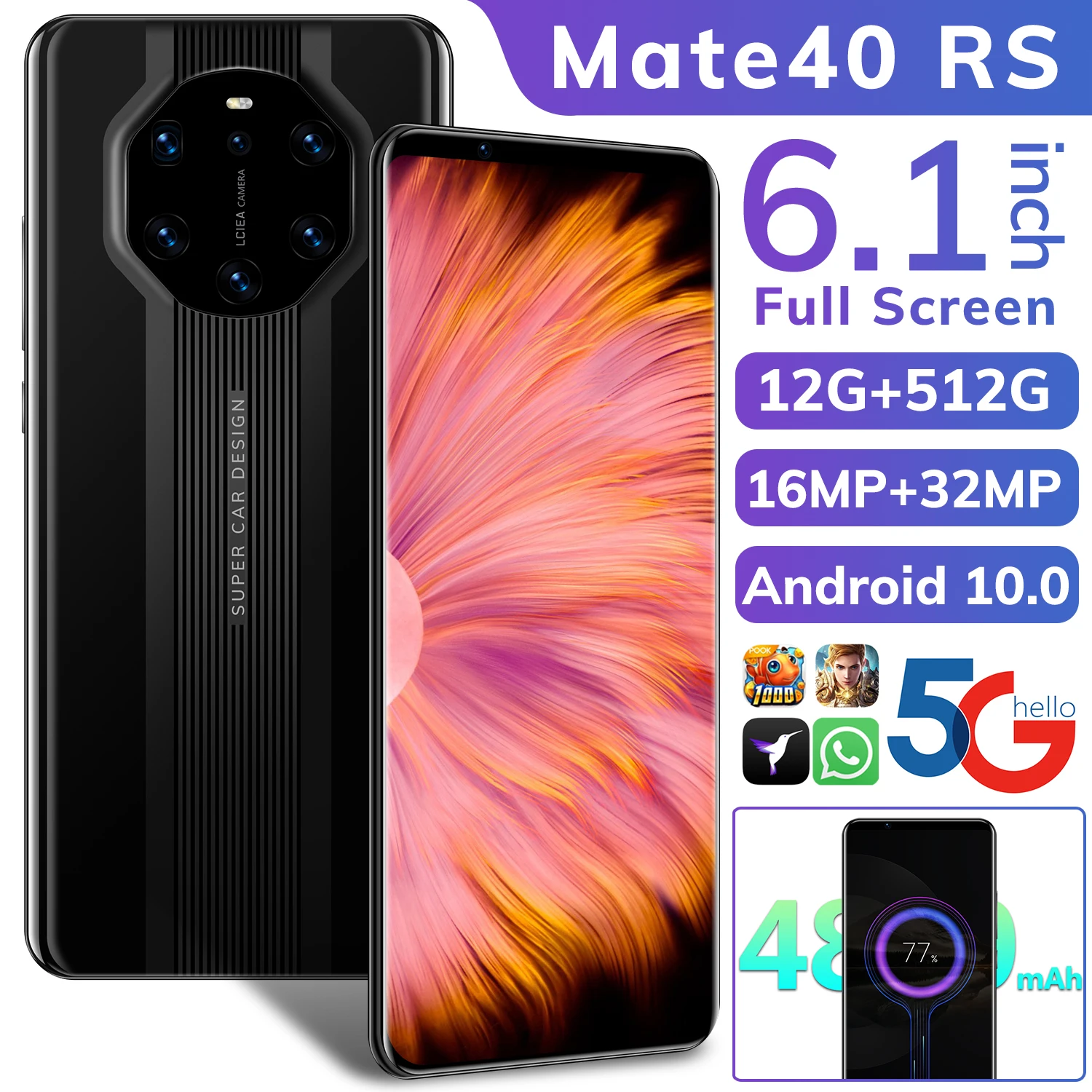  Самые дешевые телефоны глобальная версия оригинальные мобильные Mate40 RS 5G мобильный телефон на базе Android 10 6 1 дюйма сотовые 12 + 512 ГБ две Sim-карты 4800 мАч 16