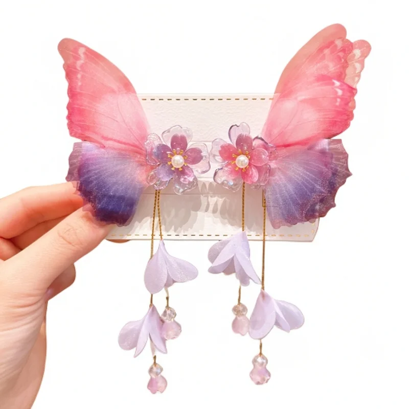 Baiyiyuan Elegant Gradient Wings Artificial Butterfly Hair Decoration Lovely Girls Hair Clips for Kids Free Shopping