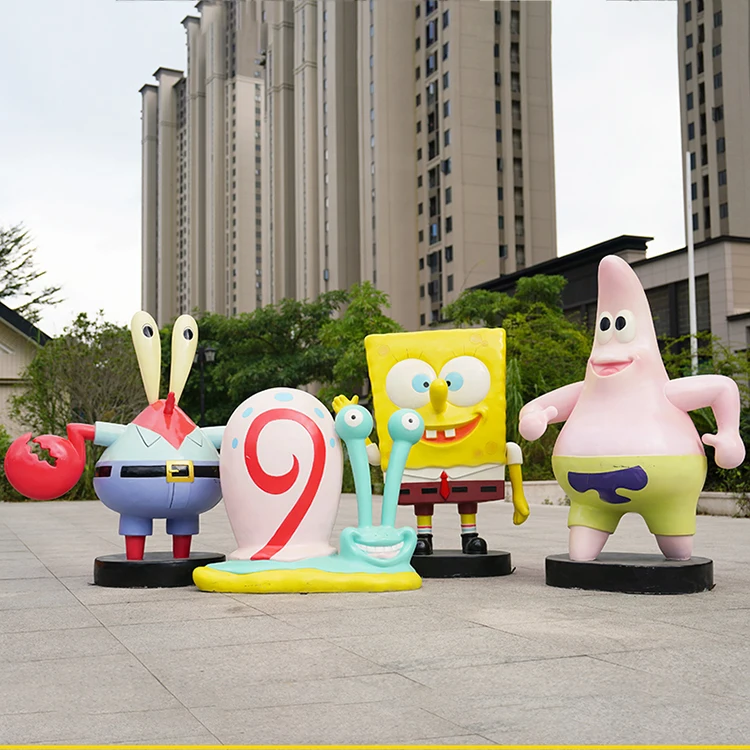 Life Size Cartoon Sculpture SpongeBob Fiberglass Statue Patrick Star Crab Boss Model Shopping Mall Decorations