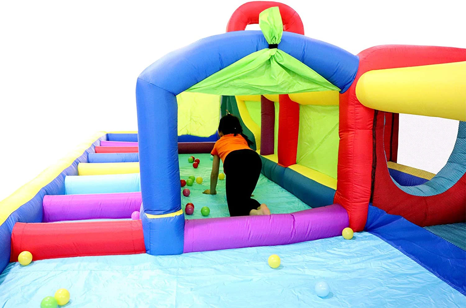 Inflatable Slide Bounce House and Wave Pool, Basketball Rim, Long Tunnel With Blower