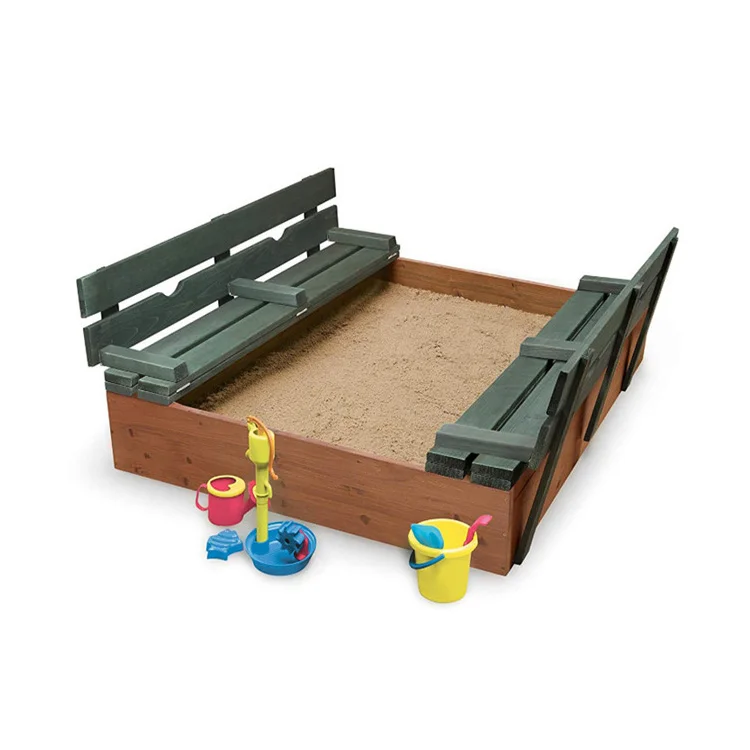 Large Natural Pine Wooden Sandbox for Kids with Foldable Bench & Cover Easy Assembly for Indoor/Outdoor Use